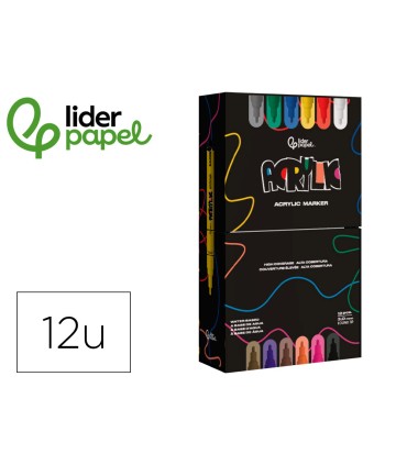 Rotulador liderpapel acrylic base agua todo tipo de superficie punta redonda 3 mm caja de 12 unidades colores