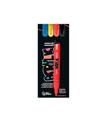 Rotulador liderpapel acrylic base agua todo tipo de superficie punta redonda 3 mm caja de 4 unidades colores
