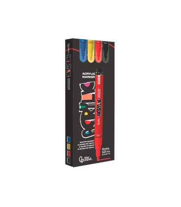 Rotulador liderpapel acrylic base agua todo tipo de superficie punta redonda 3 mm caja de 4 unidades colores