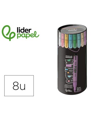 Rotulador liderpapel acrylic base agua todo tipo de superficie punta redonda 3 mm caja de 8 unidades colores