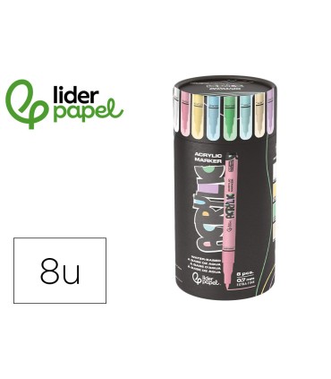 Rotulador liderpapel acrylic base agua todo tipo de superficie punta fina 07 mm caja de 8 und colores pasteles