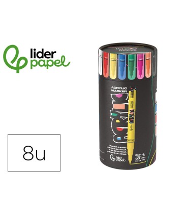 Rotulador liderpapel acrylic base agua todo tipo de superficie punta fina 07 mm caja de 8 unidades colores