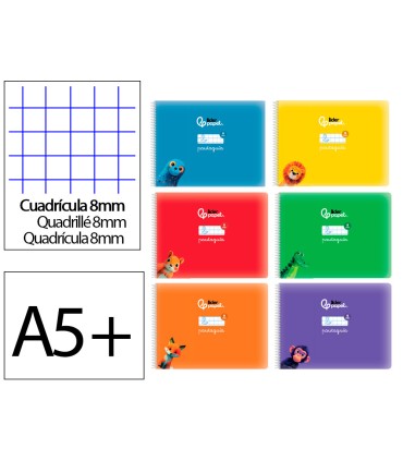 Libreta liderpapel pautaguia tapa cartoncillo 32h din a5 75gr cuadriculado pautado 8mm apaisada con margen 6 colores