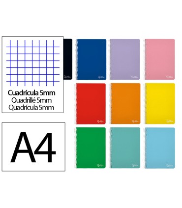 Cuaderno espiral liderpapel din a4 witty tapa dura 80h 90gr cuadro 5mm con margen colores surtidos