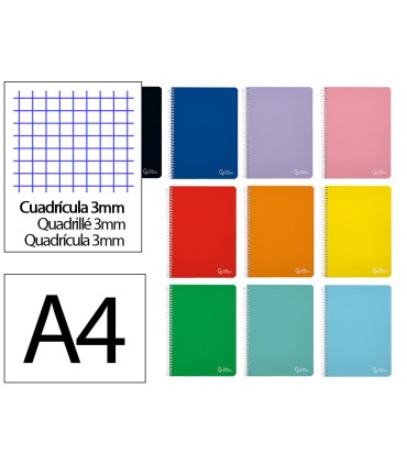 Cuaderno espiral liderpapel din a4 witty tapa dura 80h 90gr cuadro 3mm con margen colores surtidos