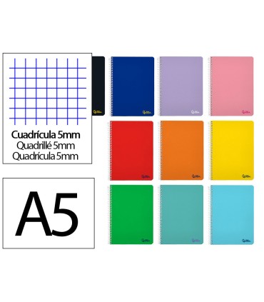 Cuaderno espiral liderpapel a5 micro smart tapa blanda 80h 75gr cuadro 5mm doble margen 6 taladros colores