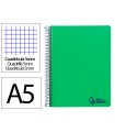 Cuaderno espiral liderpapel a5 micro wonder tapa plastico 120h 90gr cuadro 5mm 5 bandas 6 taladros color verde oscuro