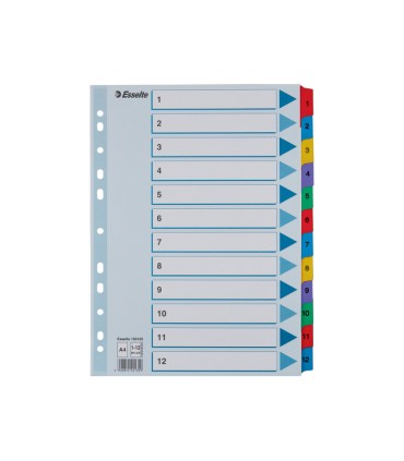 Separador numerico esselte cartulina mylar borra 1 12 juego de 12 separadores din a4 multitaladro multicolor