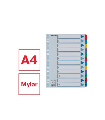 Separador numerico esselte cartulina mylar borra 1 12 juego de 12 separadores din a4 multitaladro multicolor