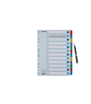 Separador numerico esselte cartulina mylar borra 1 12 juego de 12 separadores din a4 multitaladro multicolor