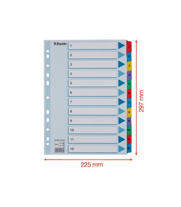 Separador numerico esselte cartulina mylar borra 1 12 juego de 12 separadores din a4 multitaladro multicolor