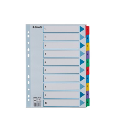 Separador numerico esselte cartulina mylar borra 1 10 juego de 10 separadores din a4 multitaladro multicolor