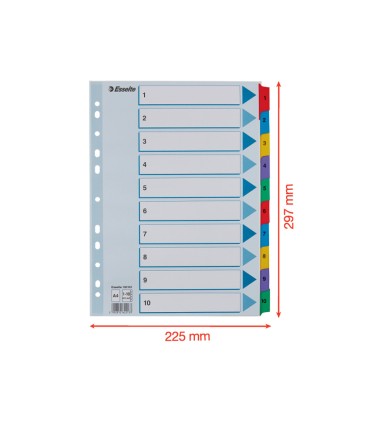 Separador numerico esselte cartulina mylar borra 1 10 juego de 10 separadores din a4 multitaladro multicolor