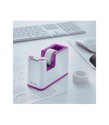 Portarrollo sobremesa leitz wow dual plastico para cintas 33 mt color blanco violeta