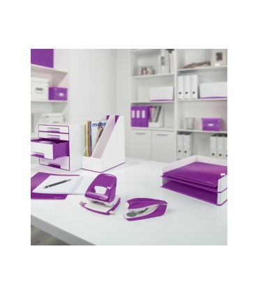 Portarrollo sobremesa leitz wow dual plastico para cintas 33 mt color blanco violeta