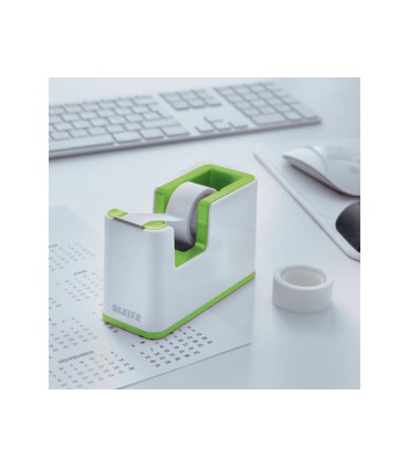 Portarrollo sobremesa leitz wow dual plastico para cintas 33 mt color blanco verde