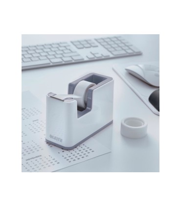 Portarrollo sobremesa leitz wow dual plastico para cintas 33 mt color blanco gris