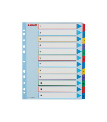 Separador numerico esselte cartulina borra y escribe 1 12 juego de 12 separadores din a4 multitaladro