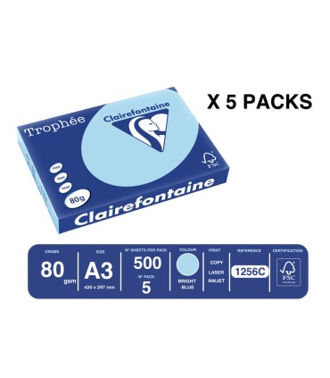 Papel color trophee a3 80gr azul celeste pastel paquete de 500 hojas