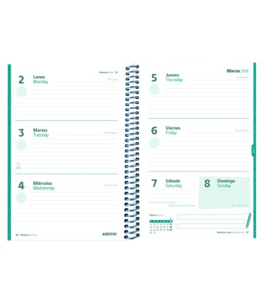 Agenda espiral additio escolar planet din a5 semana vista 128 paginas tapa polipropileno 150x210 mm