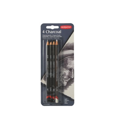 Lapiz carboncillo derwent blister de 4 unidades