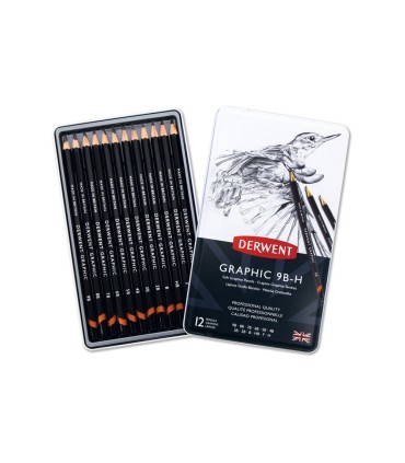 Lapices de grafito derwent caja metalica 12 unidades durezas surtidas
