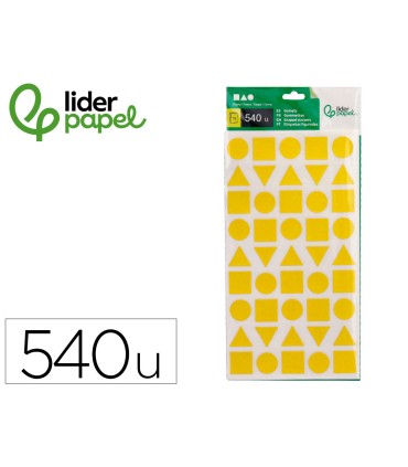 Gomets liderpapel figuras surtidas bolsa de 12 hojas figuras geometricas medianas colores surtidos