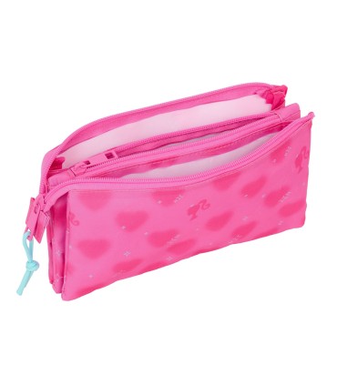 Bolso escolar portatodo safta triple barbie corazones 120x220x30 mm
