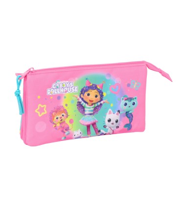 Bolso escolar portatodo safta triple gabby s dollhouse confetti 120x220x30 mm