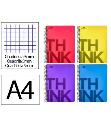 Cuaderno espiral liderpapel a4 micro think tapa plastico 140h 80 gr cuadro 5mm 5 bandas 4 taladros 4