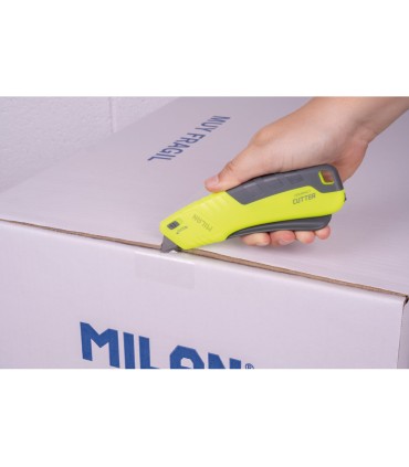 Cuter milan metalico ancho retractil de seguridad acid amarillo