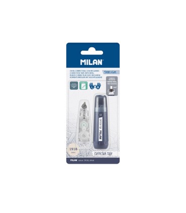 Cinta correctora milan 5 mm x 6 m coleccion 430 since 1918 azul marino blister de 1 unidad 1 recambio