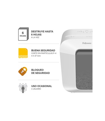 Destructora de documentos fellowes lx25 capacidad 6h seguridad p4 destruye grapas clips y tarjetas