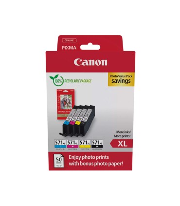 Ink jet canon cli 571xl pixma mg6852 ts6050 ts8050 multipack de 4 unidades negro amarillo cian magenta