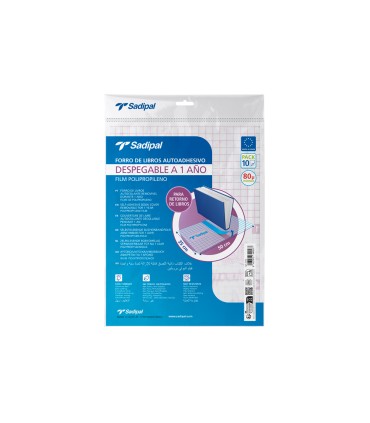 Forralibro adhesivo para libros sadipal desplegable 1 ano 80 mc 50x35 cm pack de 10 unidades