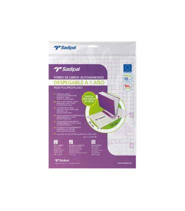 Forralibro adhesivo para libros sadipal desplegable 1 ano 80 mc 50x35 cm pack de 10 unidades