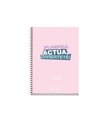 Agenda espiral escolar miquelrius activa octavo dia pagina 25 26 tapa carton forrado rosa