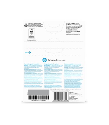 Papel fotografico hp satinado 13x18 cm 250 gr pack de 25 unidades