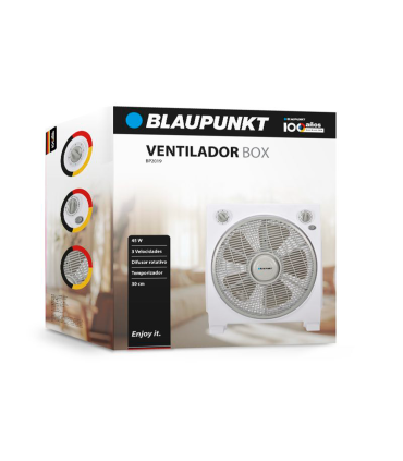 Ventilador de suelo blaupunkt box fan 45w 30cm diametro 5 aspas 3 velocidades con temporizador y rejilla