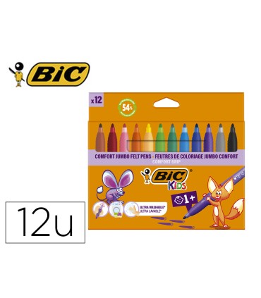 Rotulador bic kids comfort jumbo lavable estuche de 12 unidades colores surtidos
