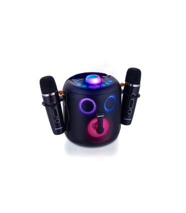 Altavoz daewo karaoke 15w bluetooth luces led radio fm 2 microfonos inalambricos color negro