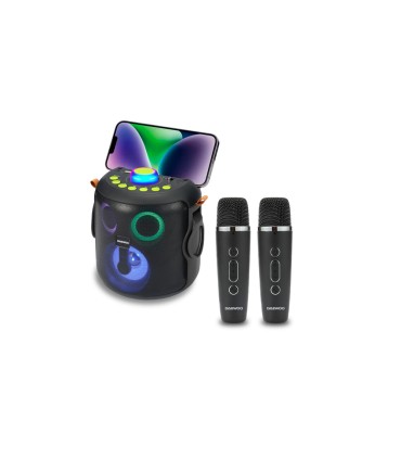 Altavoz daewo karaoke 15w bluetooth luces led radio fm 2 microfonos inalambricos color negro